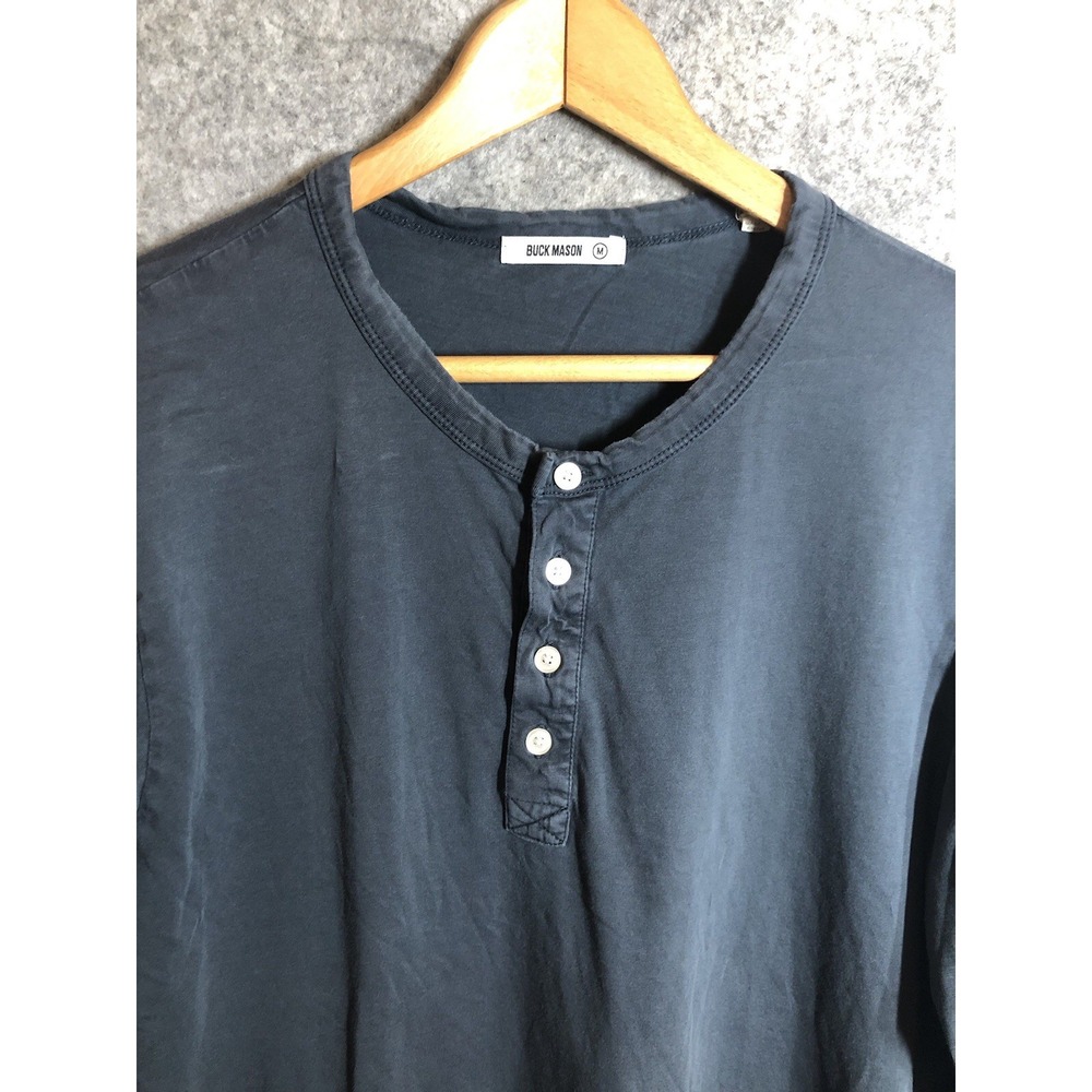 Buck Mason Shirt Mens Medium Gray Cotton Henley Camp Hike Fish Outdoors USA Made